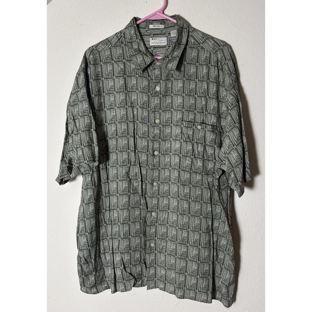 Natural Issue Shirt Mens Large Hawaiian Tropical Leaves Button Up Silky Touch